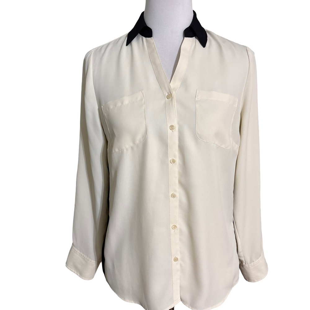 Talbots Cream Blouse with Black Collar Women's